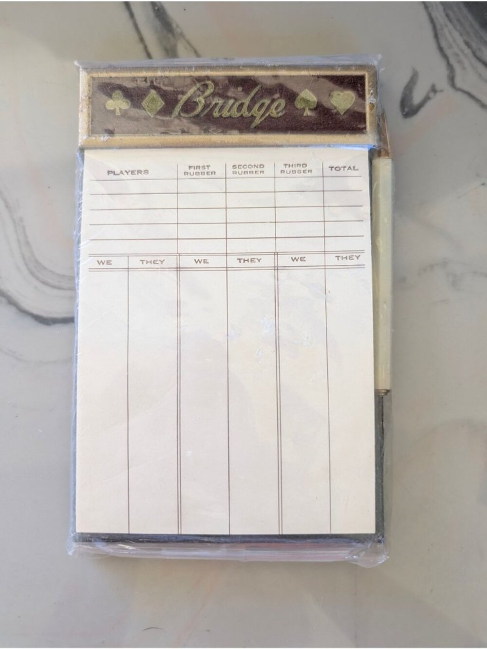 Vintage Wooden Bridge Scoreboard With Notepad & Pen - Card Game Accessory - Eleg